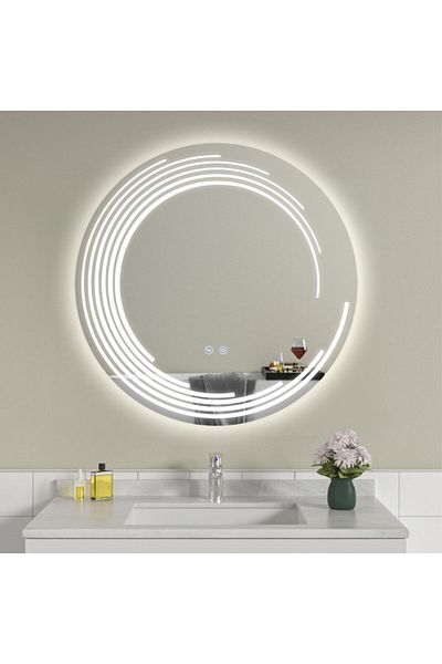 OPTIM DEKO Premium Bathroom Mirror with LED Lighting, Touch Control, Anti-Fog System, Round 70x70 cm