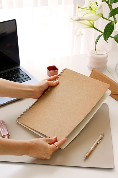 PAPERORA A4 Kraft Cardboard Cover 70 Sheets 110 Gram Lined Notepad