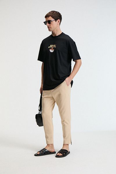 GRIMELANGE Lamare men's elastic waist side pocket regular fit beige sweatpants