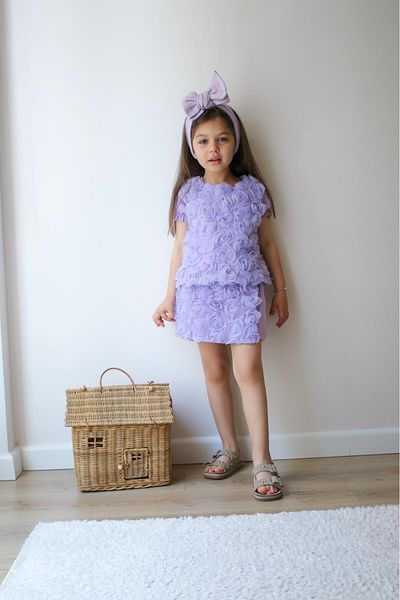 Zuzu Lilac Girl's Set with Rose Shorts Skirt