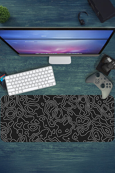 urzuva Topografi desenli Mouse pad Gaming oyuncu Xl Mouse Pad Dikişli Mousepad 80x30 Cm Dikişli kenar