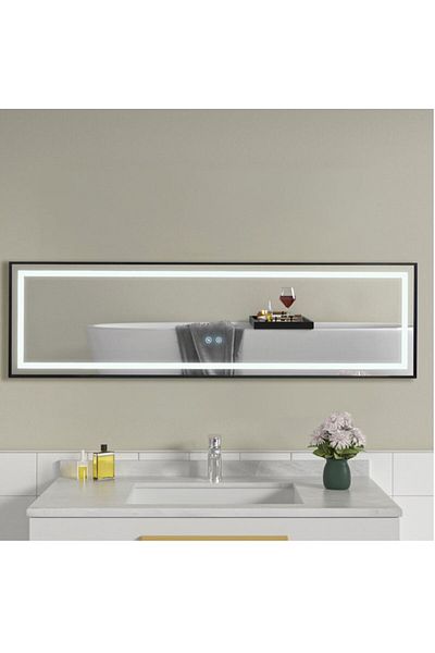 OPTIM DEKO Premium Bathroom Mirror with LED Lighting, Touch Control, Anti-Fog System, Black Reversible Frame, 1