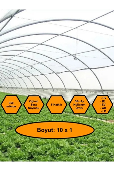 NetBazaars Sera Naylonu, 36 Aylık, 5 Katkılı, 350 Micron 10x1 Şeffaf Sera Ört...