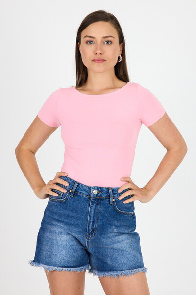 Rays Tricou roz cu decolteu în formă de ciclism din țesătură viscoasă/moale 1469