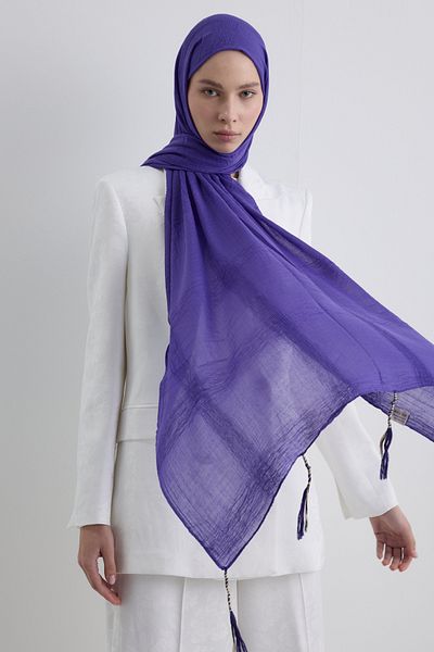 FENZA SCARF Brice Purple Long Fringe Tassels Cotton Shawl