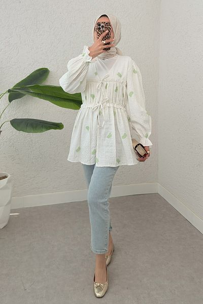 Salih Çelebi Palm Patterned Kimono 2332 - Green
