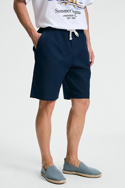GRIMELANGE Lasper Men's Lycra Side Pockets Relaxed Fit Navy Blue Shorts with Elastic Waist