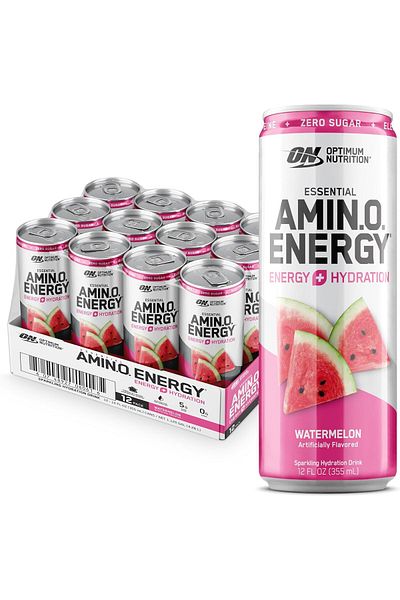 Optimum Nutrition Amino Energy Drink Pre-Workout Energy, Watermelon (PACK OF 12 CANS X 355ML)