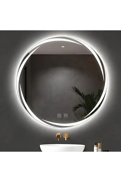 OPTIM DEKO Bathroom Mirror, Spiral Model, LED Lighting with Touch and Demisting System 60x60cm