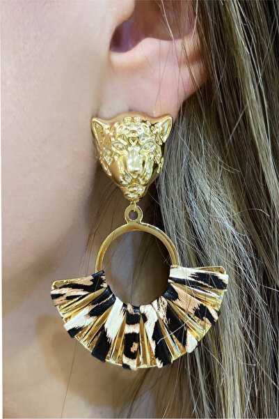 SEVİLLE AKSESUAR KAPLAN BAŞLI LEOPAR DETAY YELPAZE KÜPE