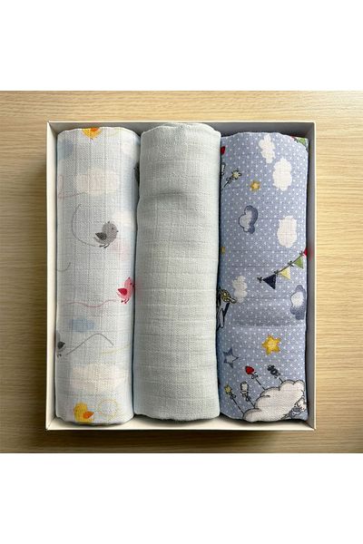 Lief Home Set of 3 Muslin Covers |   75X85Cm |   100% Cotton |   Boxed for Newborn