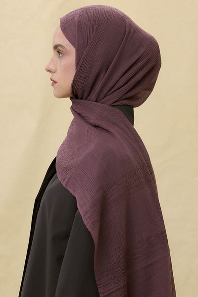 FENZA SCARF Brice Eggplant Purple Long Fringe Tassels Cotton Shawl