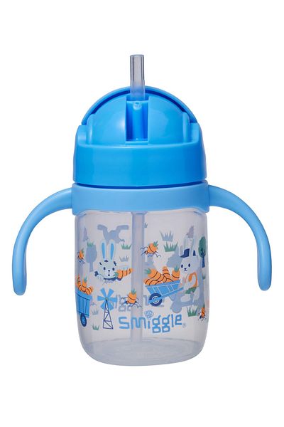 SMIGGLE Rabbit Detailed Mini Water Bottle with Double Handle and Straw 230 ml Bpa Free