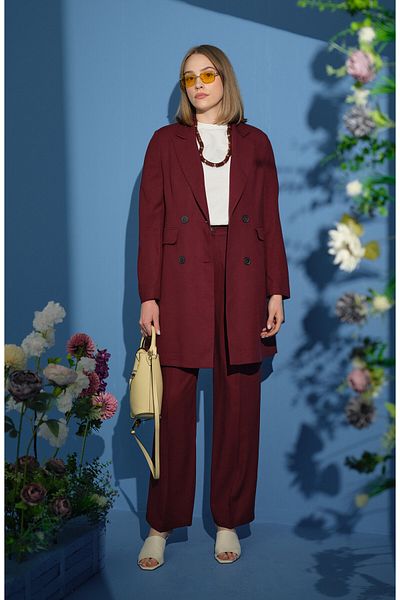 Fatma Atasoy Linen Burgundy Palazzo Suit