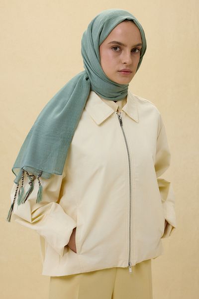 FENZA SCARF Brice Mint Long Fringe Tassel Cotton Shawl