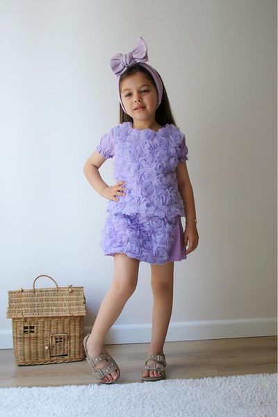Zuzu Lilac Girl's Set with Rose Shorts Skirt