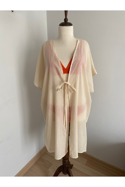 WhiteArt Women's Beige Thin Cotton Front Tie Pareo