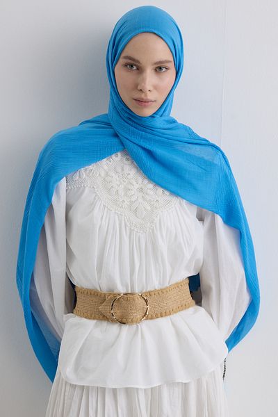 FENZA SCARF Brice Sky Blue Long Fringe Tassel Cotton Shawl