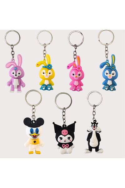 allwear Set of 3 Silicone 3D Character Keychains – Cute Rabbit, Cartoon and Animal Figure Keychains