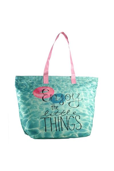 ATS Beach Bag with Marine Pattern, Zipper Closure, Includes Small Inner Wallet