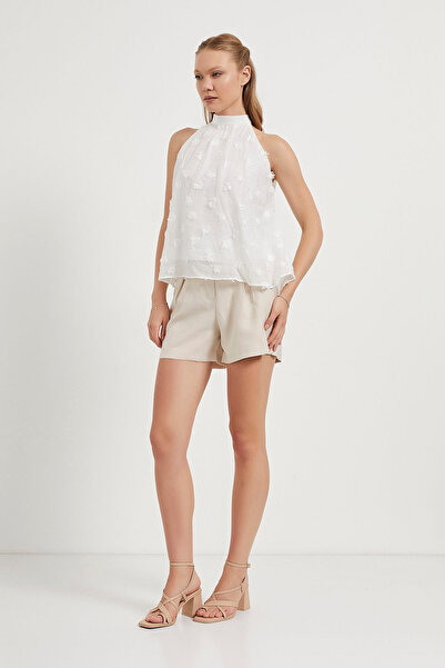 Arma Life Women's Sleeveless Summer Tight Neck Tie-Up White Blouse