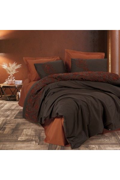Cotton Box Double bed linen with rose embroidery, Cotton Box, Rosen Tile Red