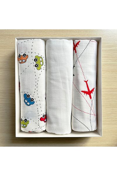Lief Home Set of 3 Muslin Covers |   75X85Cm |   100% Cotton |   Boxed for Newborn