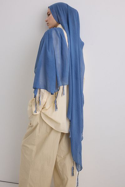 FENZA SCARF Brice Indigo Long Fringe Tassel Cotton Shawl