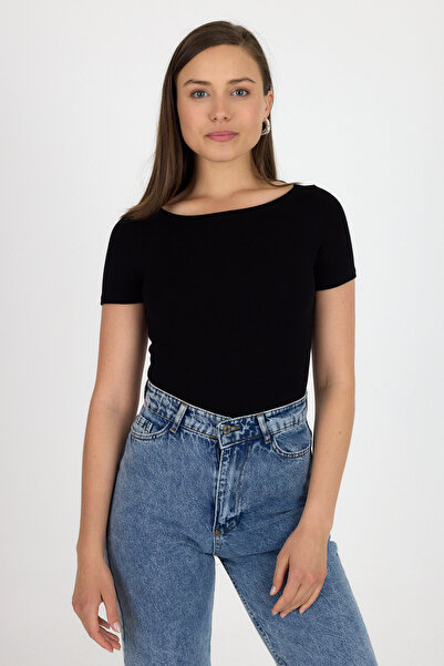 Rays Tricou negru cu decolteu în V din țesătură viscoasă/moale 1469