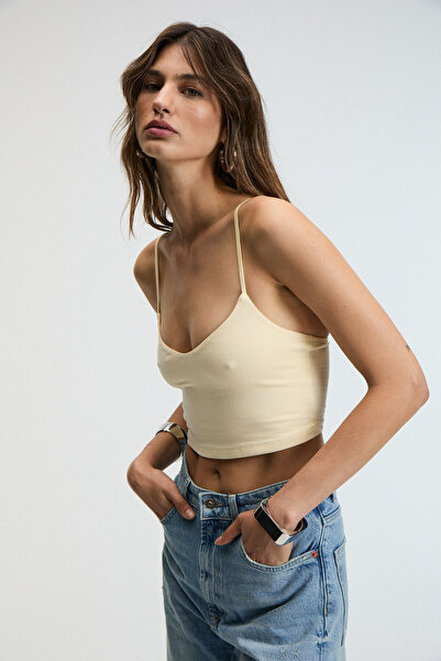 GRIMELANGE LUMINA Kadın İnce Ayar Askılı Slim Crop Sarı Atlet