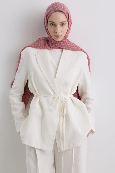 FENZA SCARF Baby Pink Thin Striped Linen Textured Cotton Shal