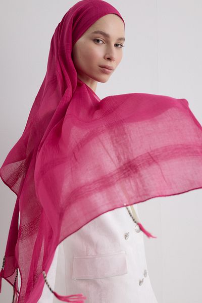 FENZA SCARF Brice Fuchia Long Fringe Tassel Cotton Shawl