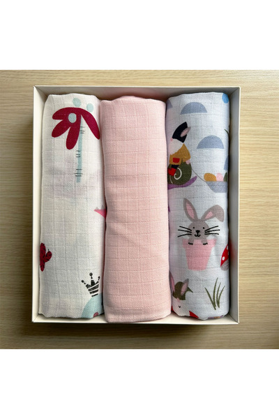 liefhome Set of 3 Muslin Covers |   75X85Cm |   100% Cotton |   Boxed for Newborn