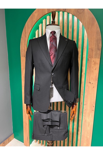 cemden Erkek Siyah Regular Fit Sivri Yaka Takım Elbise