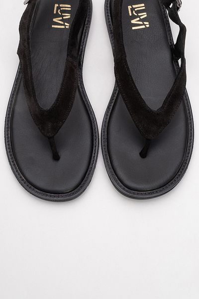 LuviShoes Belinda Black Suede Genuine Leather Women's Flip Flops Sandals