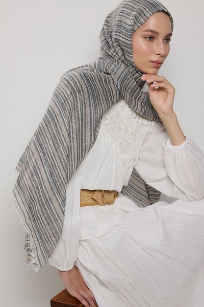 FENZA SCARF Baby Black Brown Pink Striped Linen Textured Cotton Shawl