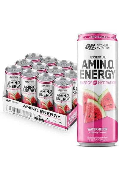 Optimum Nutrition Amino Energy Drink Pre-Workout Energy, Watermelon (PACK OF 12 CANS X 355ML)