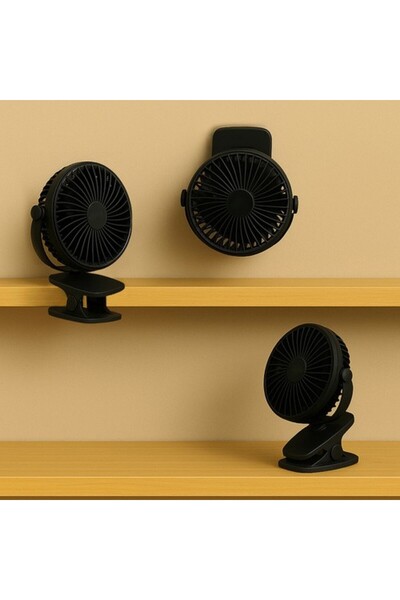zola Wireless desk fan, 3 speeds, wave mode, 360°, clips, USB, 5W, rechargeable, black