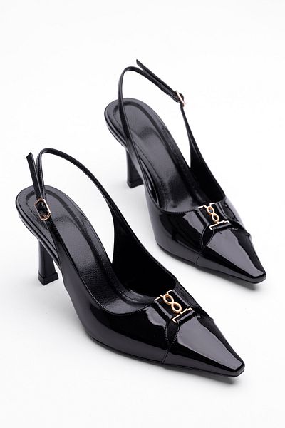Tasarım Women's Patent Leather Thin Heeled Cross Strap Elegant Evening Shoes