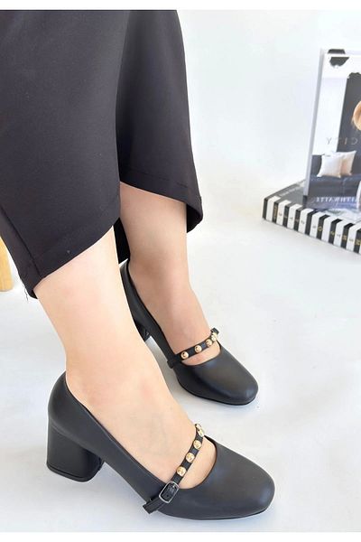 KAZAX Tino Black Leather Heeled Shoes
