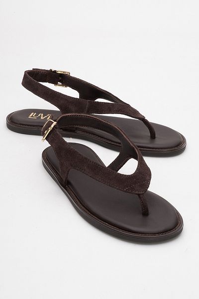 LuviShoes Sandale Flip Flops pentru damă BELINDA din piele naturală din piele intoarsa maro