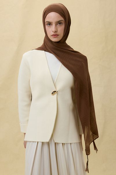 FENZA SCARF Brice Caramel Long Fringe Tassles Cotton Shawl
