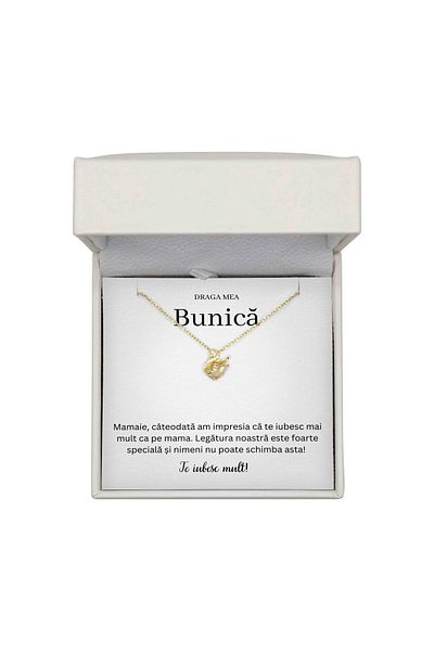 The Jewel Heart Colier Lebădă pentru Bunică – Argint 925 cu Aur 14K, Cutie Cadou LED Inclusă