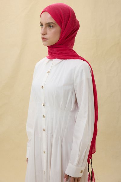 FENZA SCARF Brice Coral Pink Long Fringe Tassles Cotton Shawl