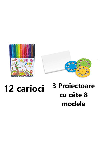 LUDIRO Set Masuta pentru Desen cu Proiector Holografic, 3 Discuri cu 24 Modele, Unicorn, 12 Carioci