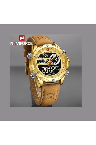Naviforce Luxury Fashion Genuine Leather Quality Calendar LCD Display Waterproof Quartz Men Watch