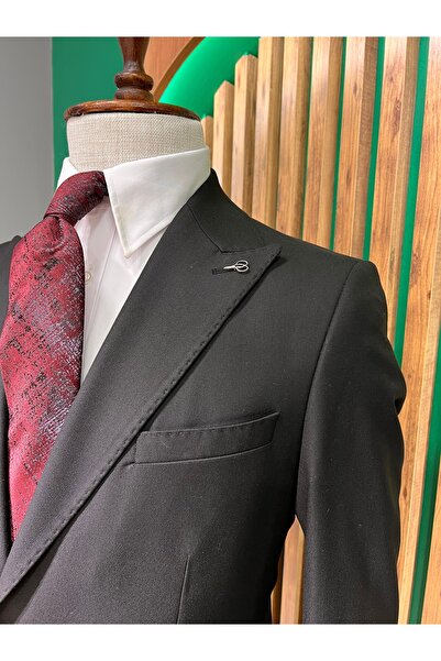 cemden Erkek Siyah Regular Fit Sivri Yaka Takım Elbise
