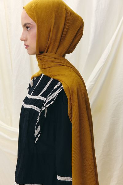 FENZA SCARF Lilyum Mustard Fringe Tassel Cotton Shawl