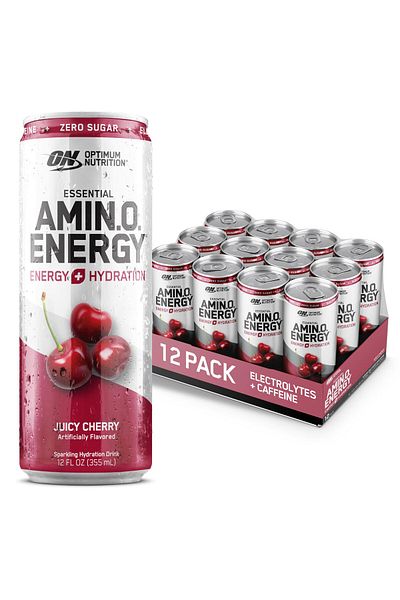 Optimum Nutrition Amino Energy Drink Pre-Workout Energy, Juicy Cherry (PACK OF 12 CANS X 355ML)