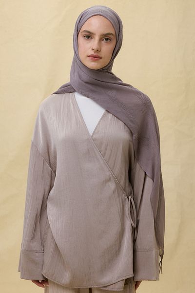 FENZA SCARF Lilyum Gray Fringe Tassel Cotton Shawl